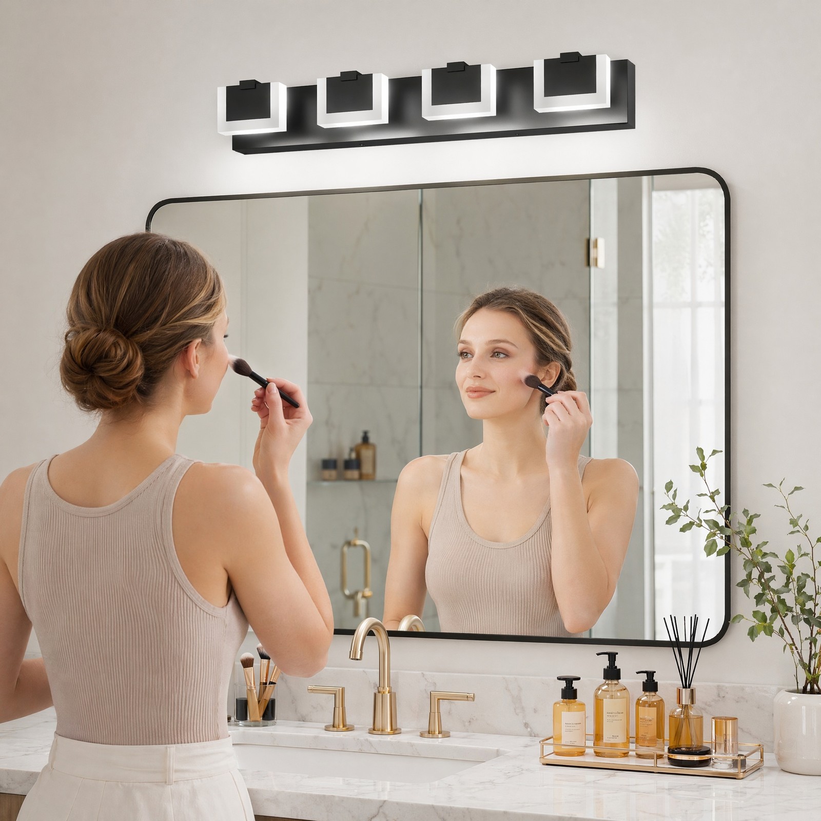 30» Vanity 4 Light LED Black Dimmable Bathroom Over Mirror Wall Sconce Fixture