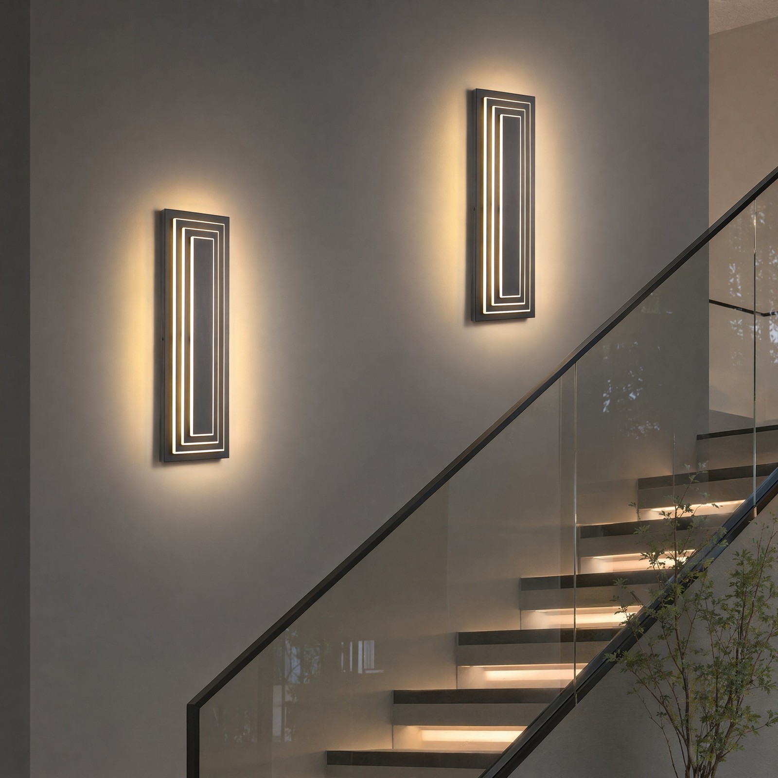 2 Pack 24» LED Outdoor Wall Light Modern Black 3-Tier Front Door Sconce Fixture