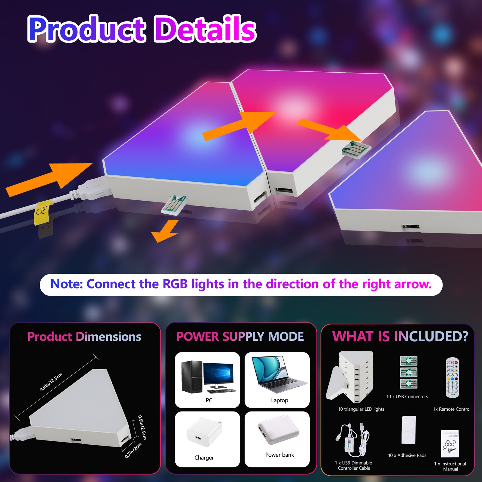 10 Pack Triangle LED RGB Light Panels Wall Decor Modular Music Sync App & Remote