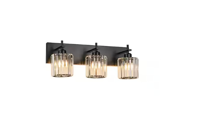 EDISLIVE Orilliah 20.5″ 3-Light Black Bathroom Vanity Light Crystal Shade