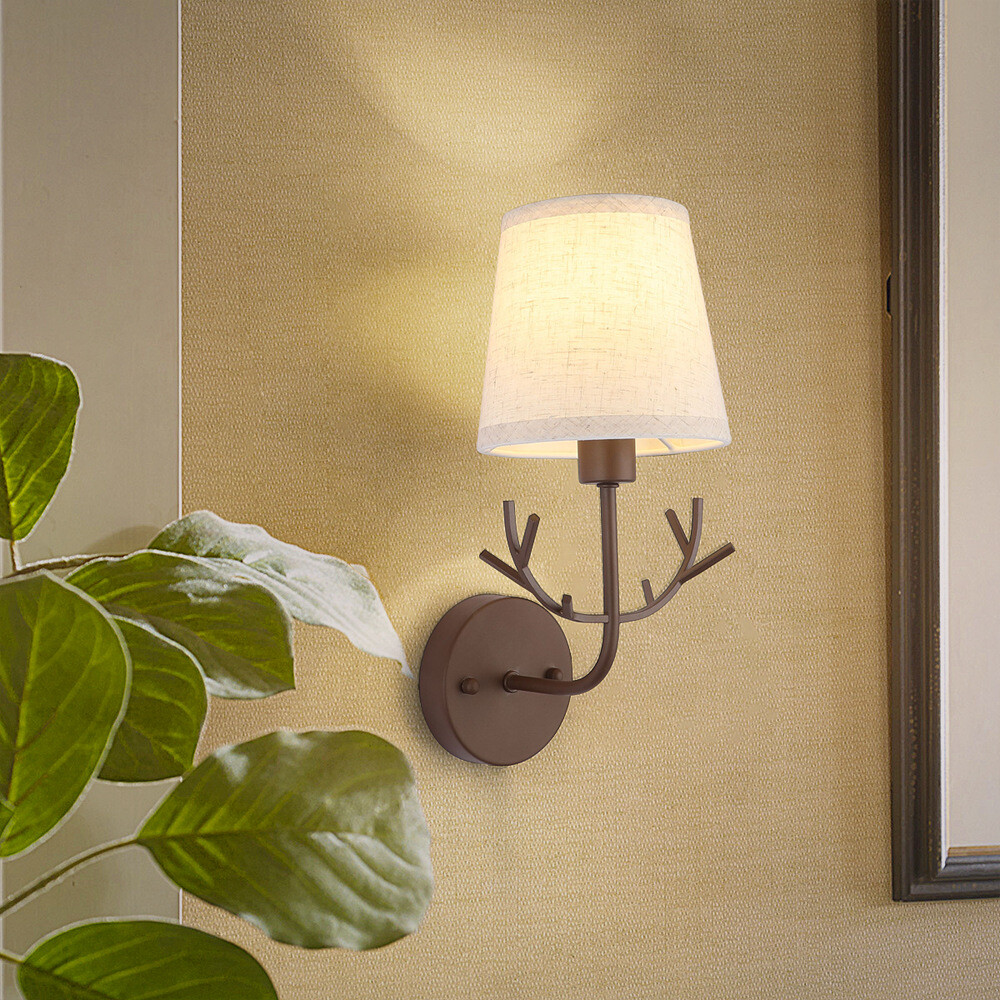 Indoor 7W Wall Sconce Light Fabric Lampshade Plug-in E14 LED Bulb Lamp Fixture