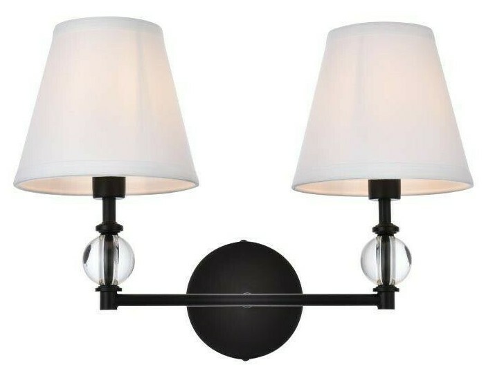 BLACK WHITE SHADE LIVING DINING ROOM BEDROOM HALLWAY WALL SCONCE FIXTURE 2 LIGHT