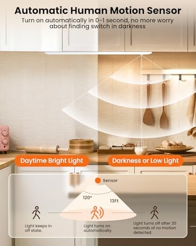 8 Inch Under Cabinet Lights, Upgraded 41 LED 8 inch White Light-Motion Sensor