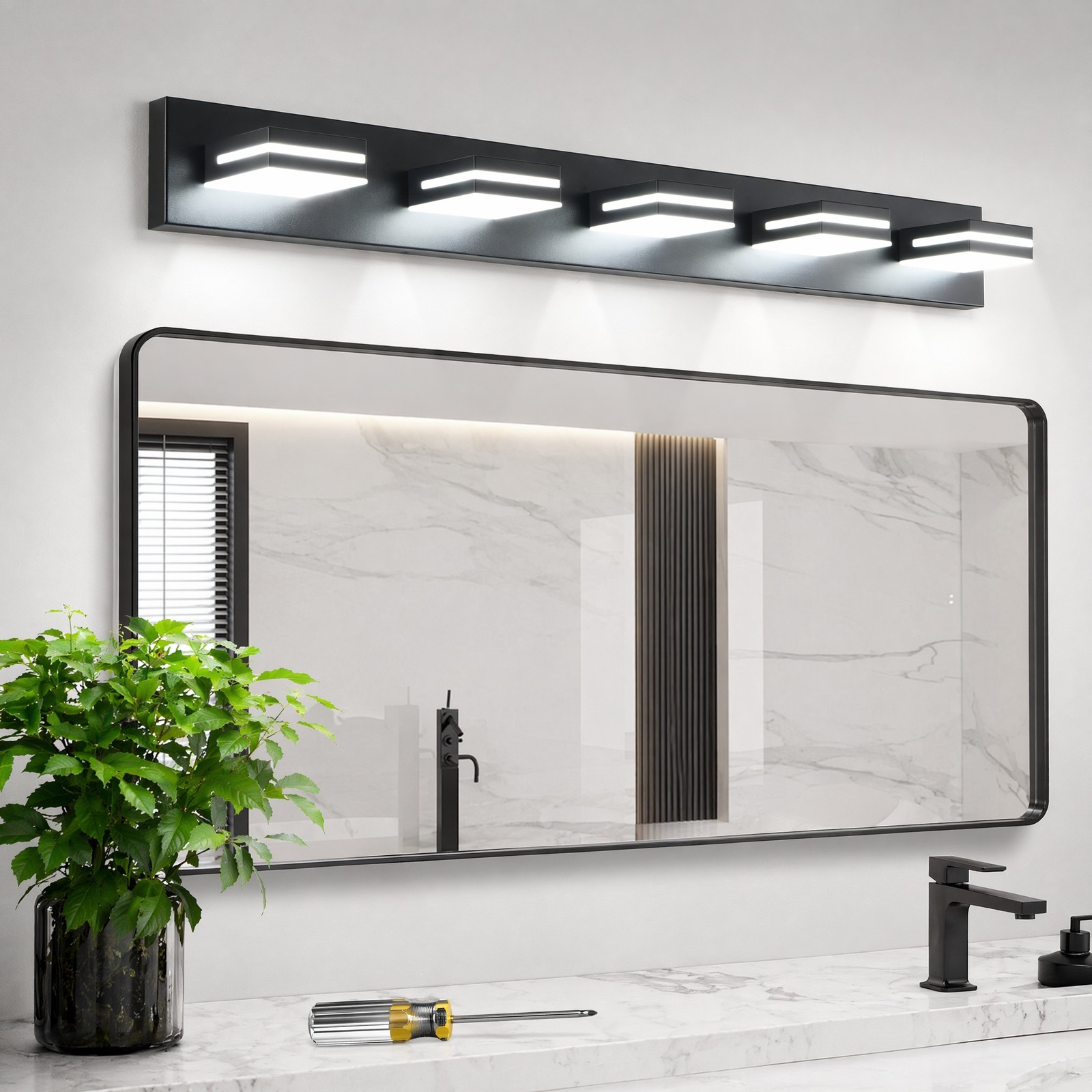 40 Inch 5 Lights Modern Vanity Light LED Black Bathroom Mirror Wall Lamp Fixture