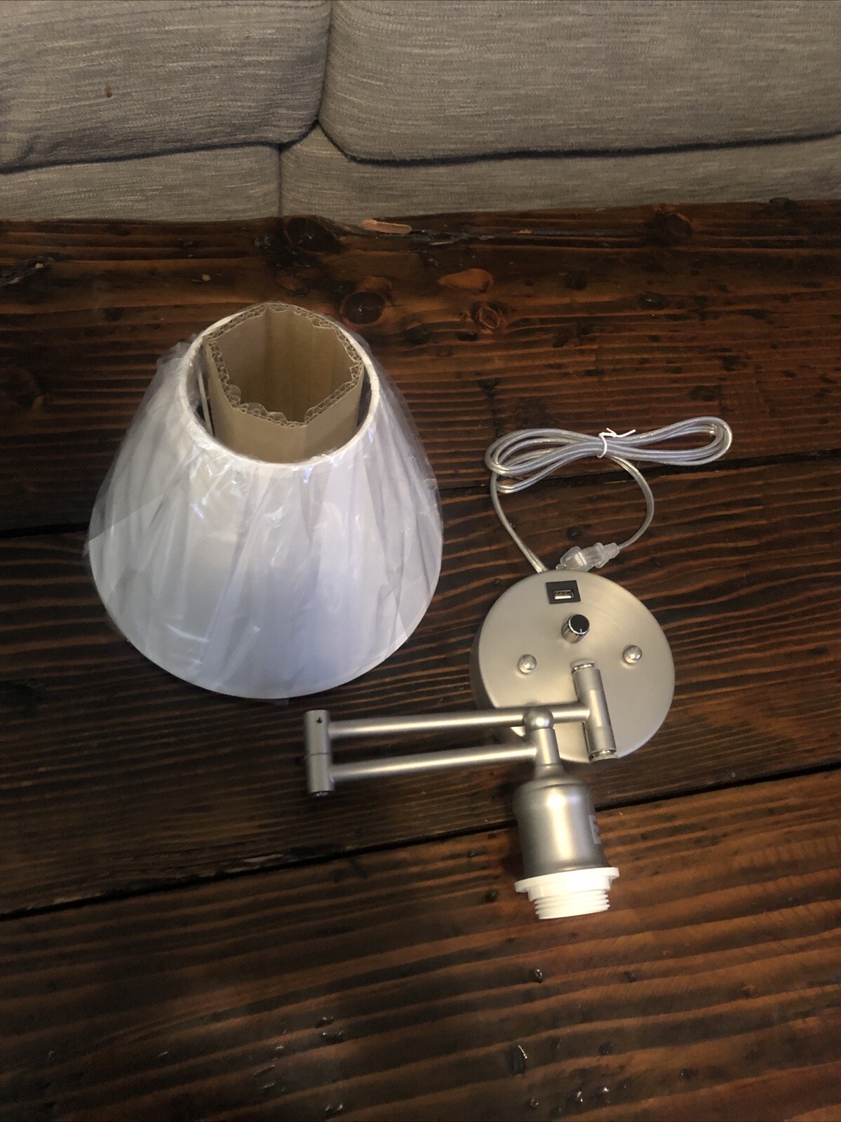 NEW VONLUCE Modern Swing Arm Wall Mount Light Plug in White Shade Chrome Metal