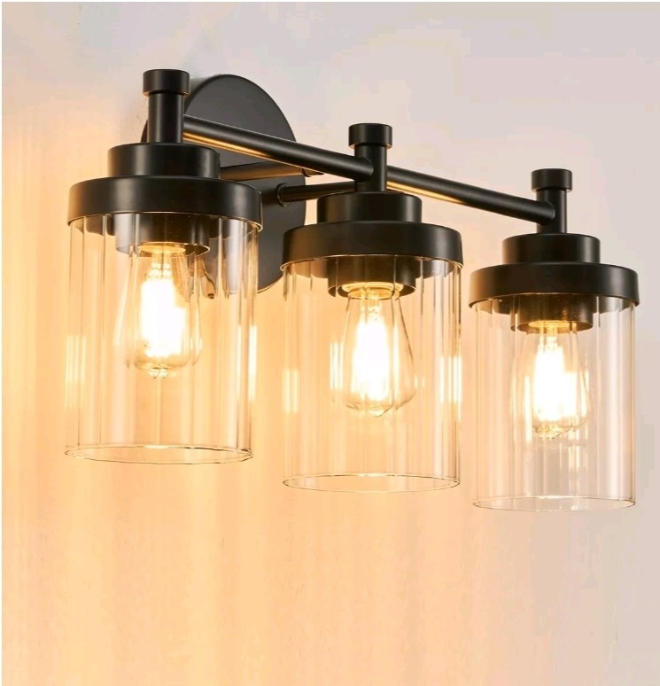 VONLUCE 3-Light Vanity Light Glass Shades, Over Mirror, Black Bathroom (Z)