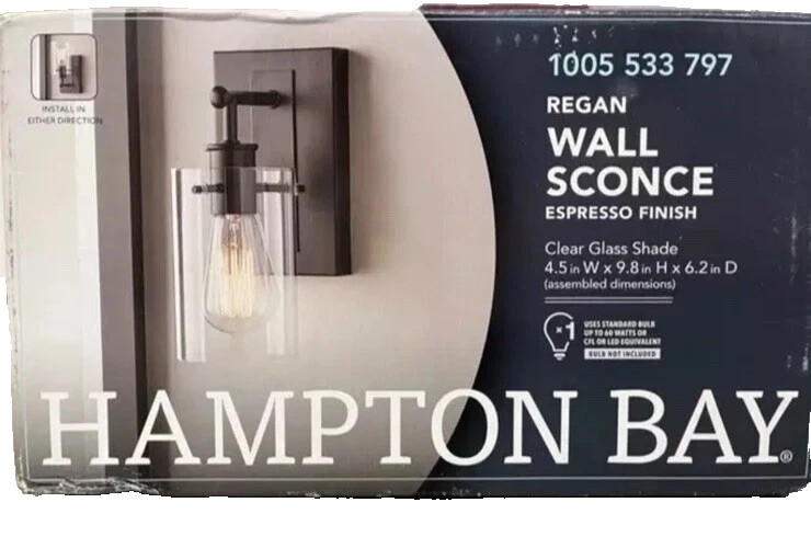 NEW Hampton Bay Regan 4.5 in. 1-Light Espresso Bronze Bathroom Vanity Light