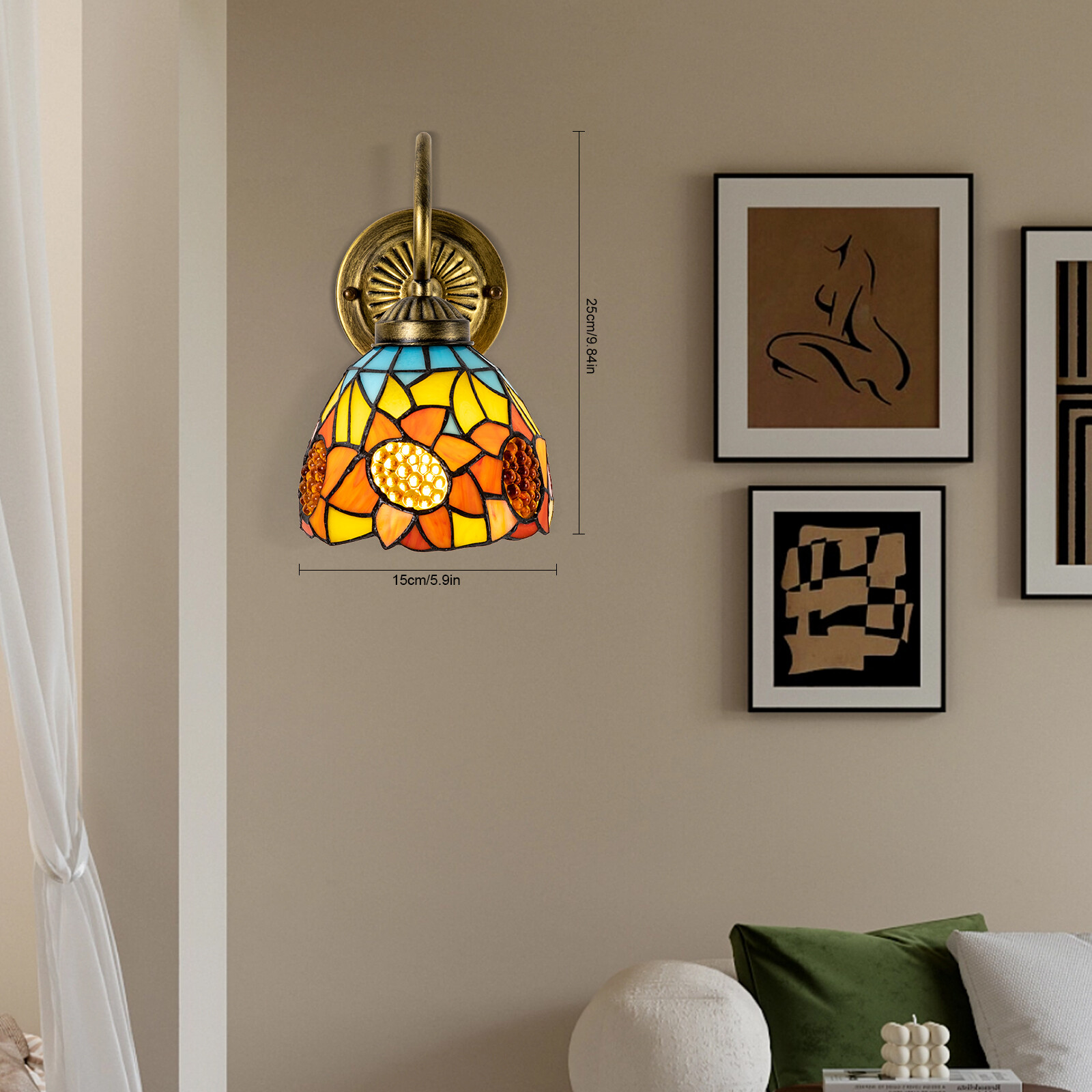 110V Wall Sconce Lamp Tiffany Vintage Stained Glass Wall Light Indoor E26