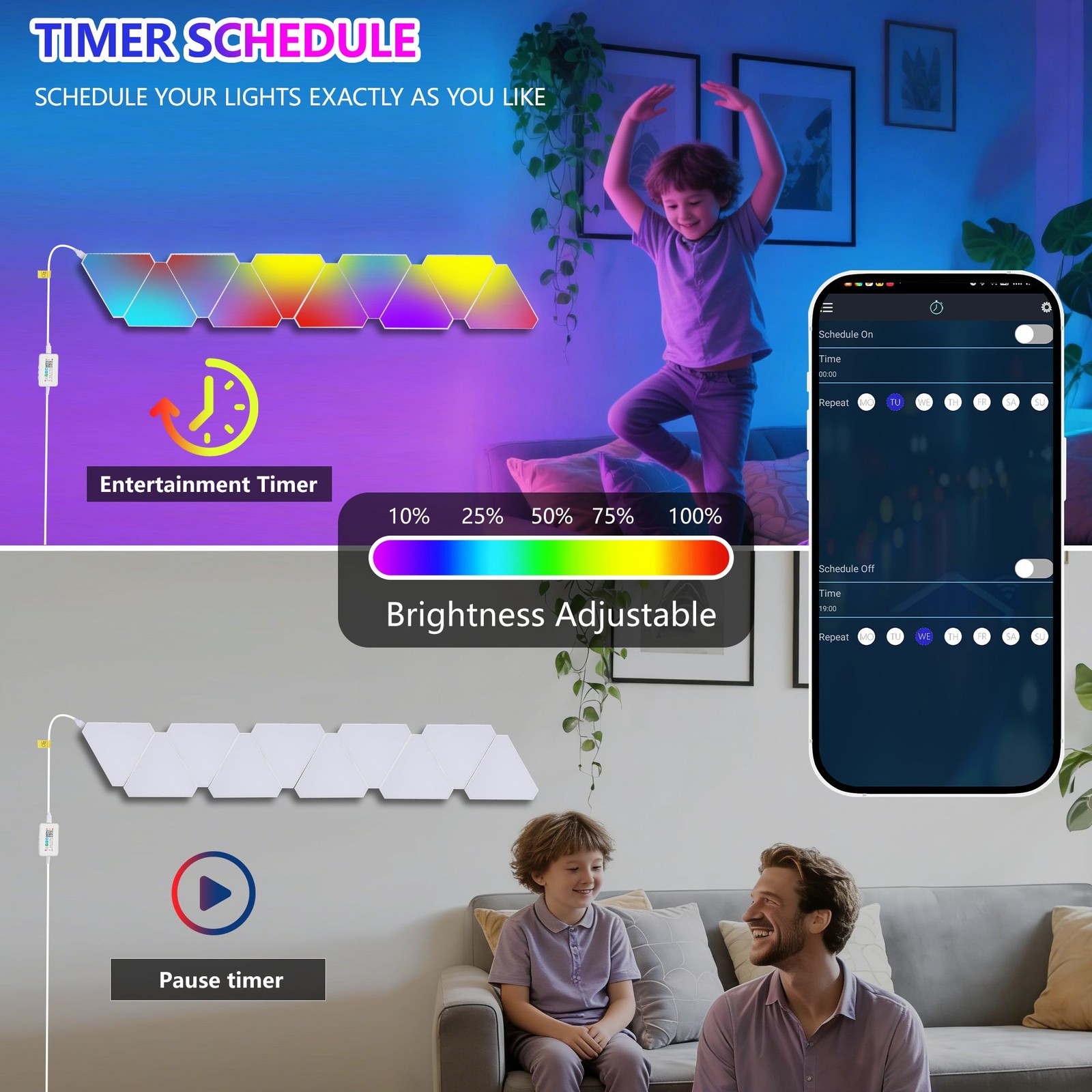 Triangular LED lights, 10 RGB wall panels, modular intelligent light panel w APP