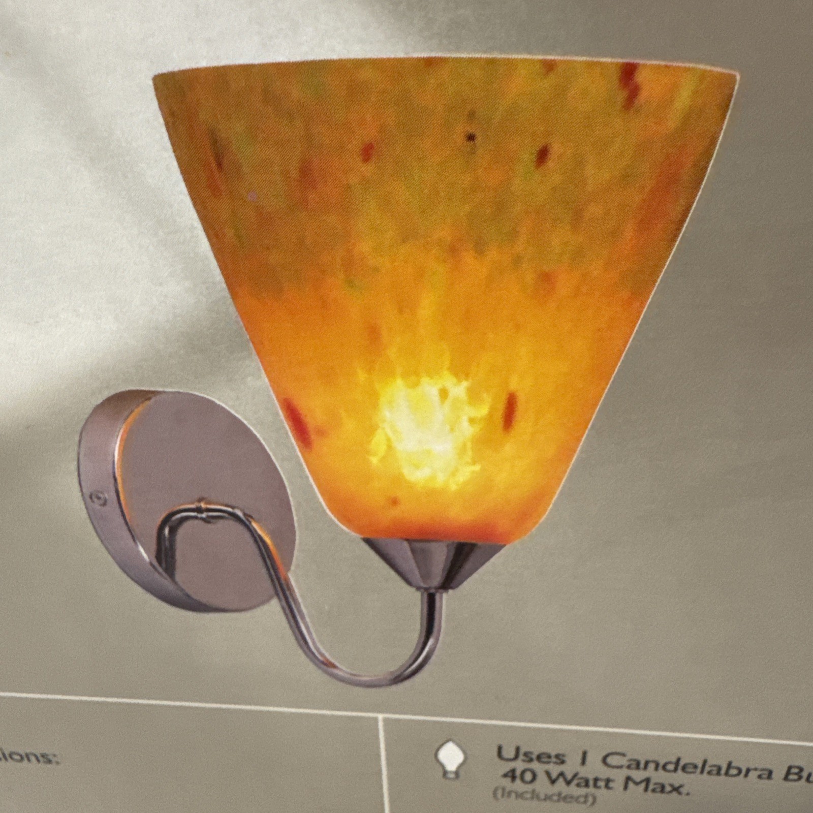 Hampton Bay Wall Sconce Hand Blown Yellow Art Glass Chrome Finish