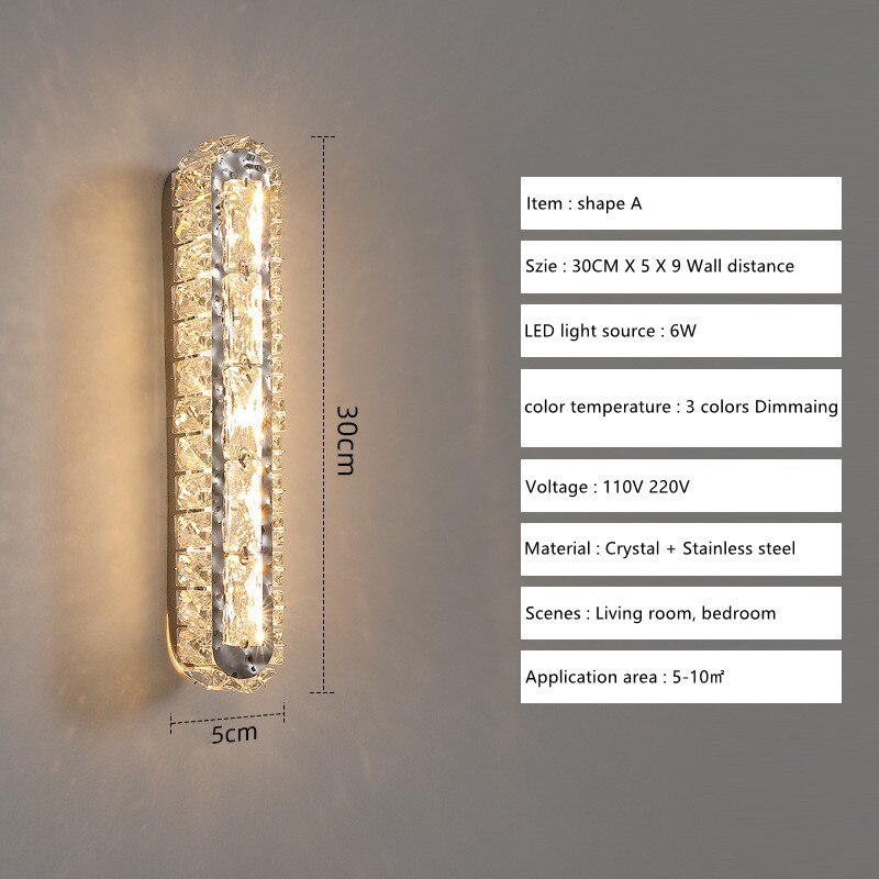 3 color Dimmaing 110V 220V LED Crystal Wall Light living room bedroom TV