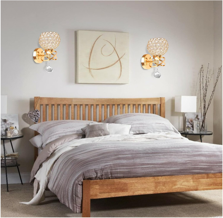 2 Apliques De Pared Cristal Dorados Luz LED E26 Modernos Para Cuarto Baño Sala