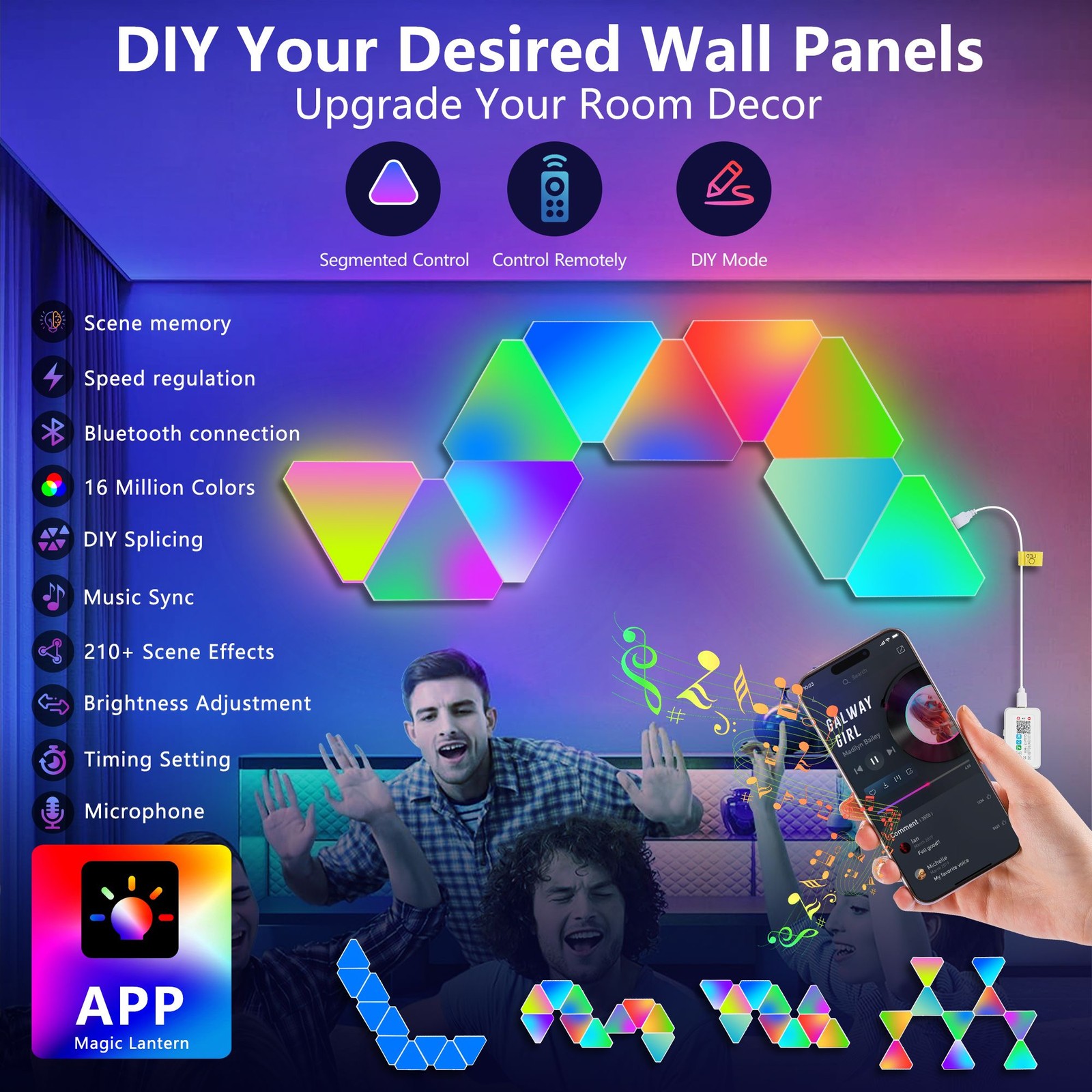 Triangular LED lights, 10 RGB wall panels, modular intelligent light panel w APP