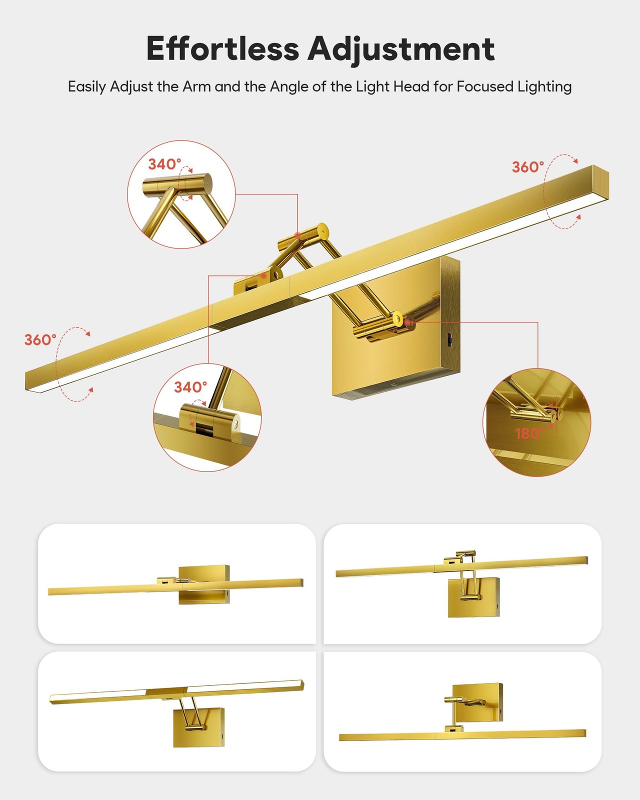 VONLUCE 30″ Modern LED Bathroom Vanity Light – Brushed Gold