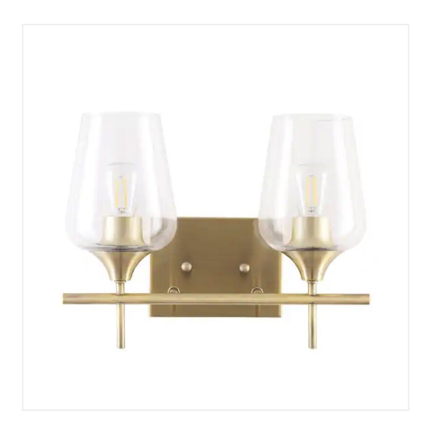 2-Light Antique Brass Wall Sconce Vanity Lights with Glass Shade