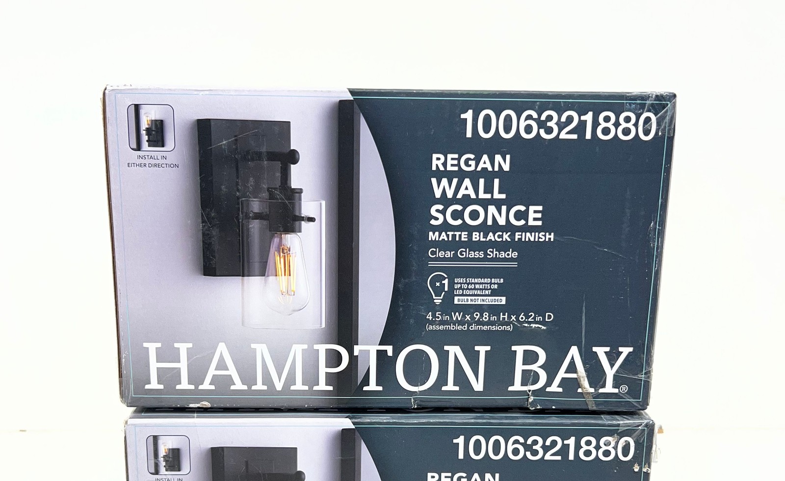 2PK Hampton Bay Regan 4.5 in. 1-Light Matte Black Vanity Light Clear Glass