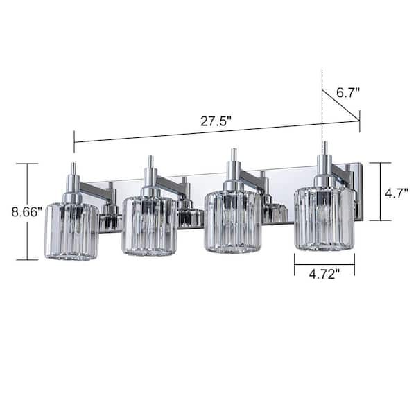 EDISLIVE Orillia 27.6 in. 4-Light Modern Chrome Vanity Light w/ Crystal Shade