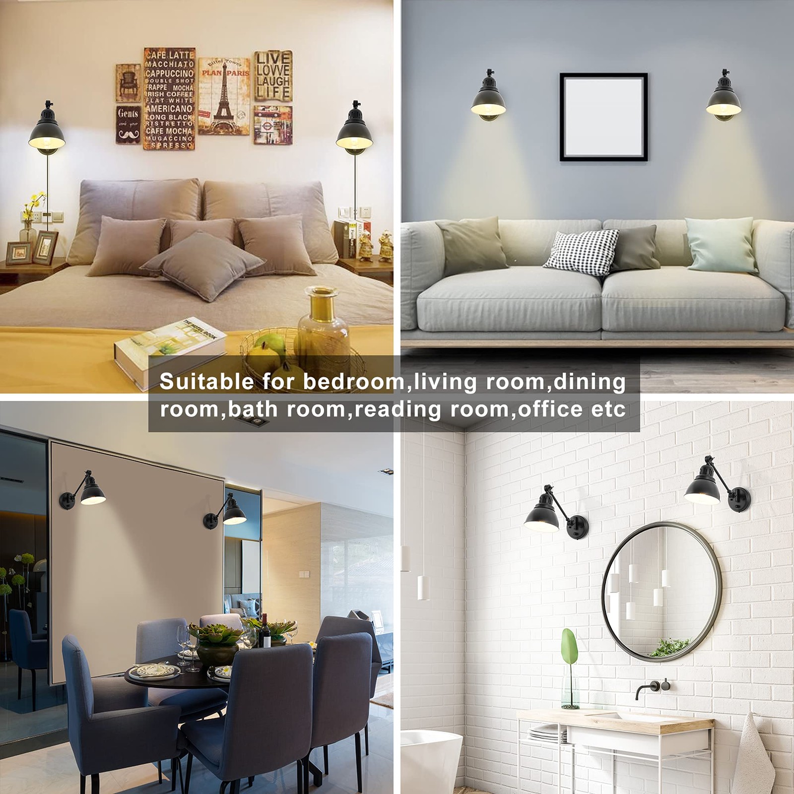 Plug in Wall Sconces, Wall Sconce Lighting with Dimmable On Off Switch, Swing Ar