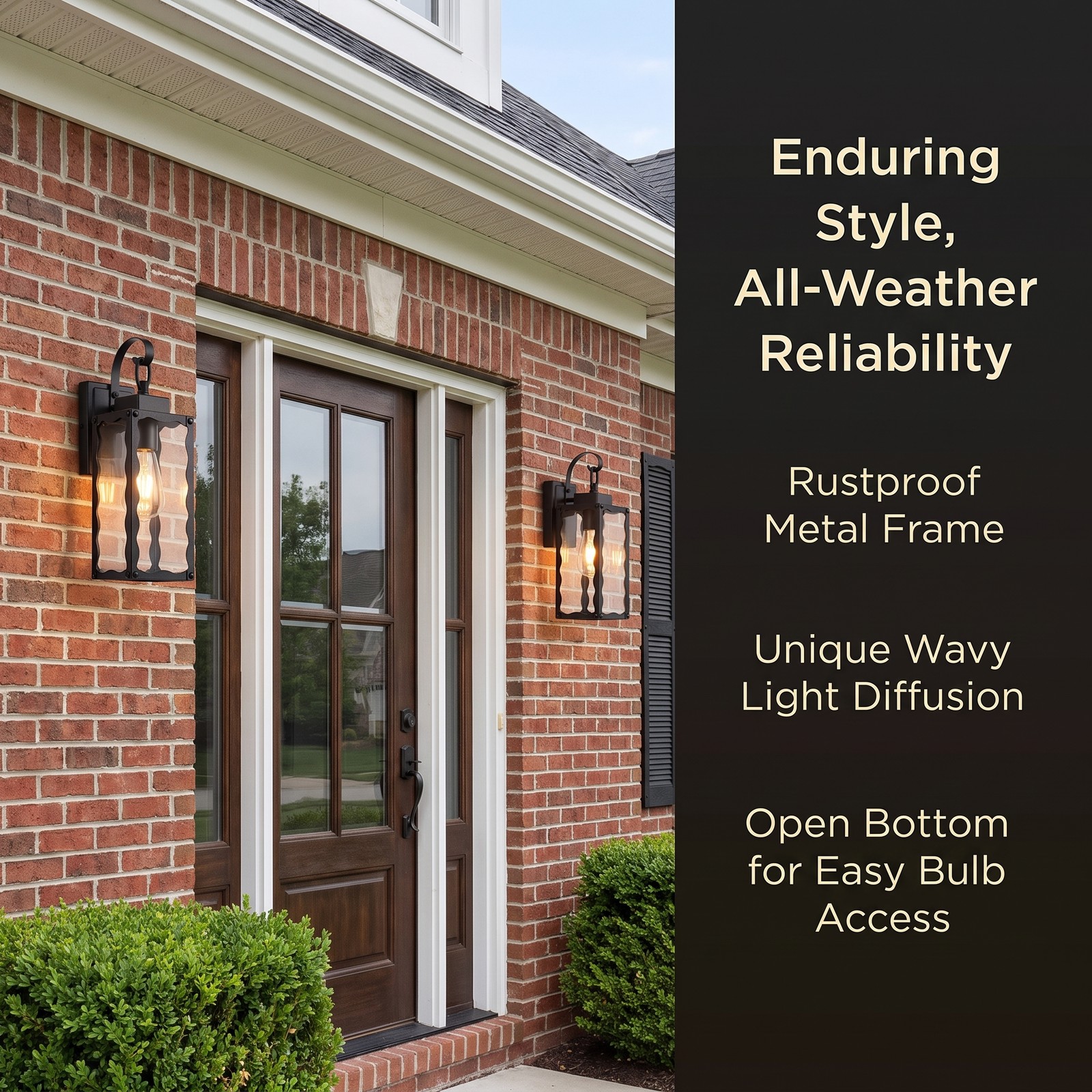 2 Pack 15″ Outdoor Wall Light Glass Porch Exterior Mount Sconce Black Fixture