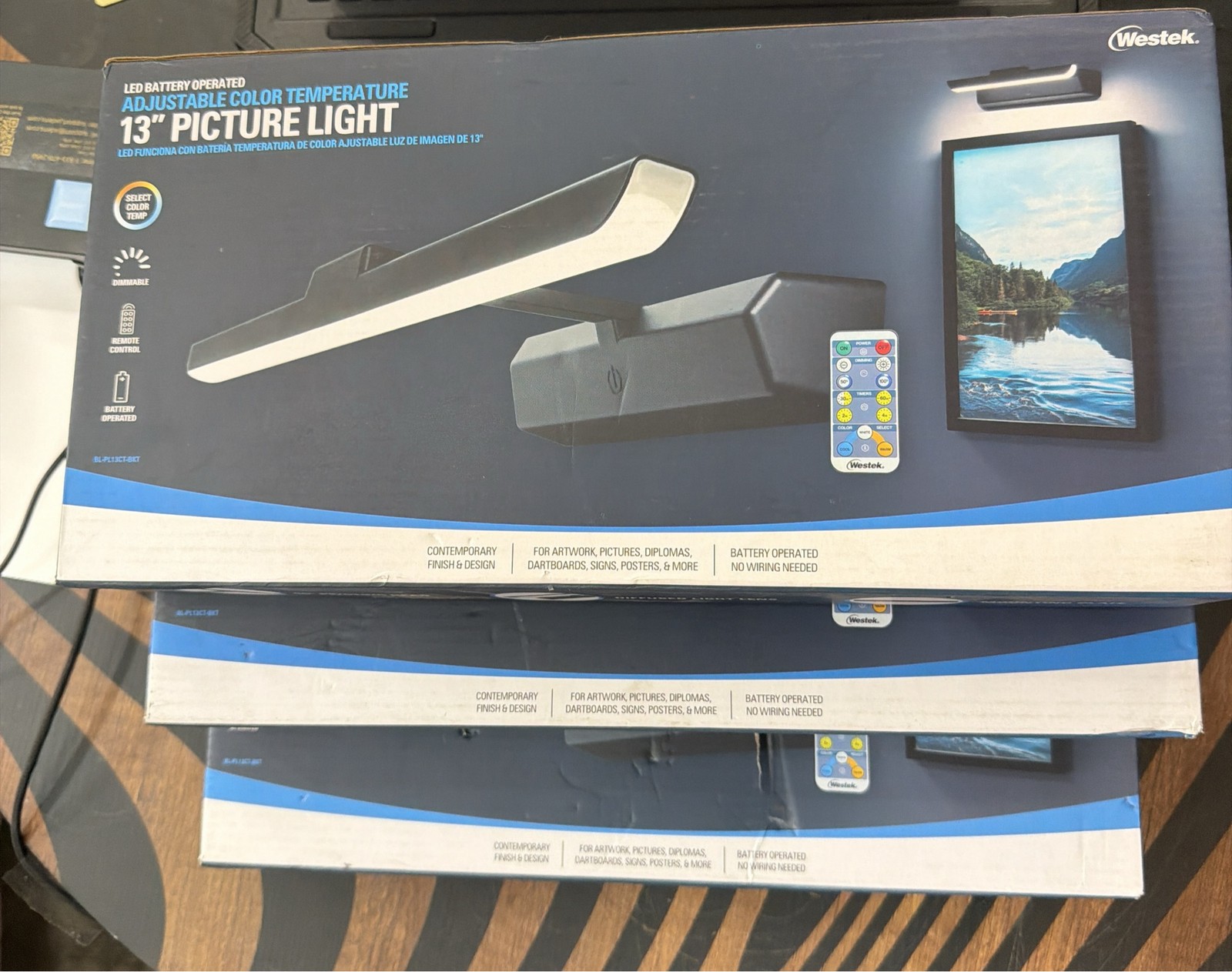 Westek 13″ LED Picture Light Battery Operated Adjustable Color Remote Lot of 3