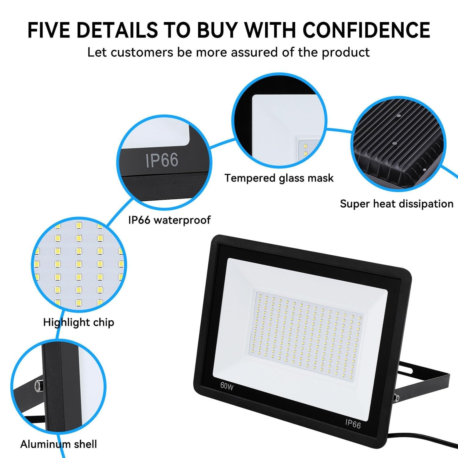 4Pack-60W LED Flood Light Outdoor,6600lm LED Work Light with 6FT US Plug,IP66…