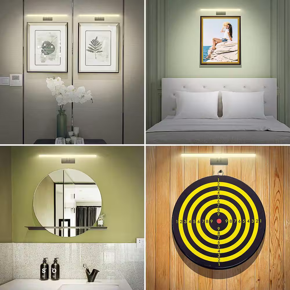 Wireless Rechargeable 16 In. Wall Mounted Black LED Picture Light with Remote Co