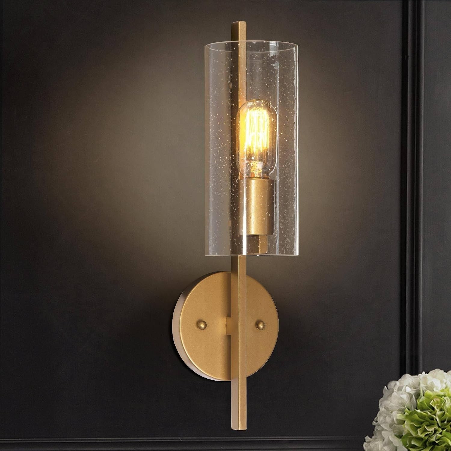 1-Light Sconce Wall Lighting, Modern Gold Wall Mounted Light Fixture Seeded Glas