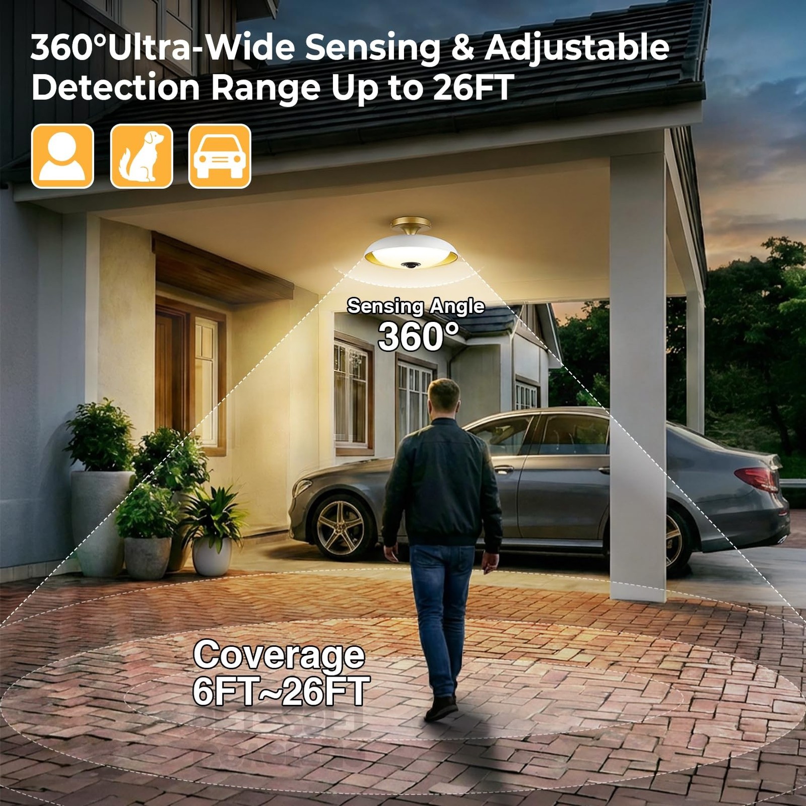 Outdoor Motion Sensor Ceiling Light with Remote, 24W Dimmable 2700K/3000K/350…