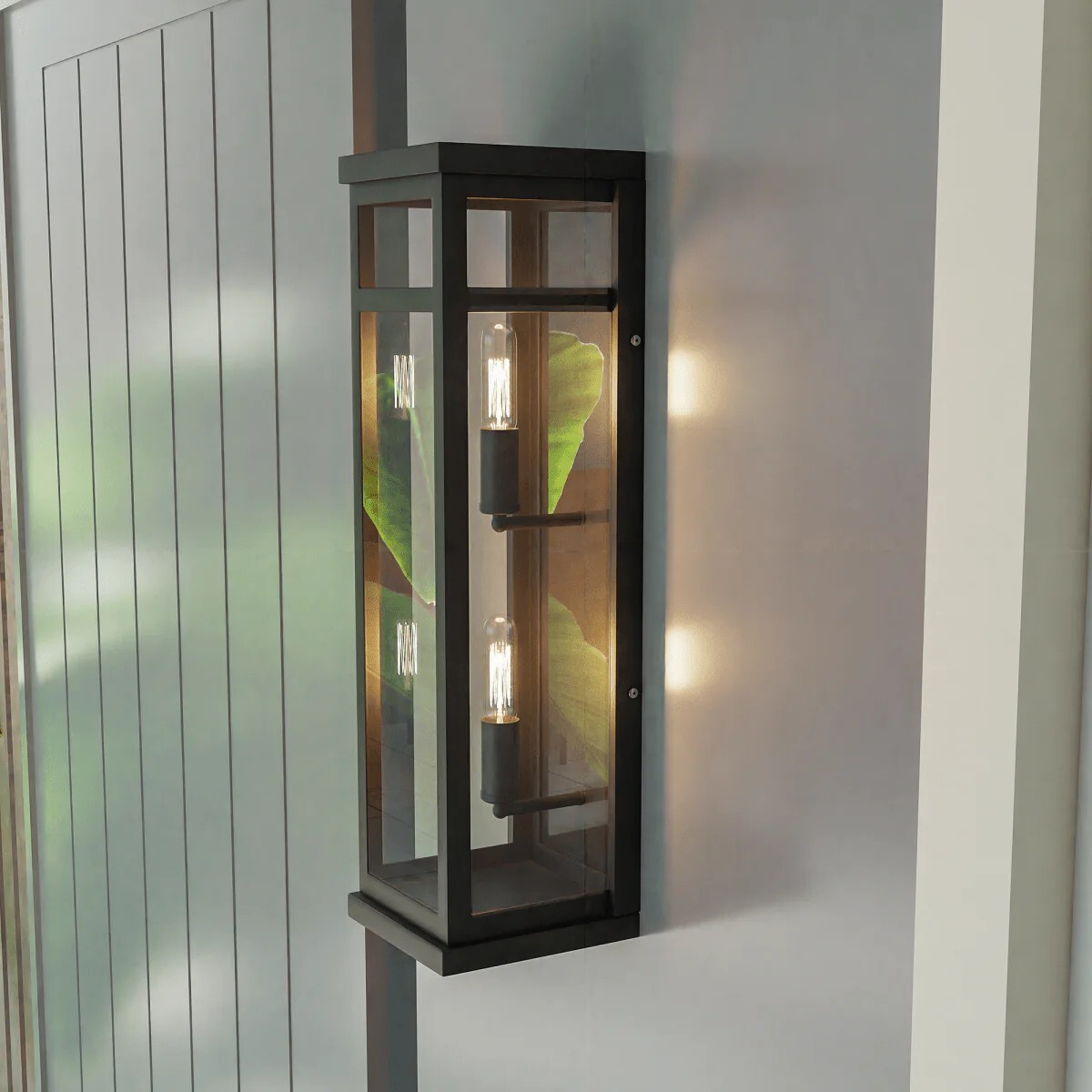 2-Light Wall Sconce E12 Holder, 2X40W, Matte Black Rectangular Clear Glass Panel