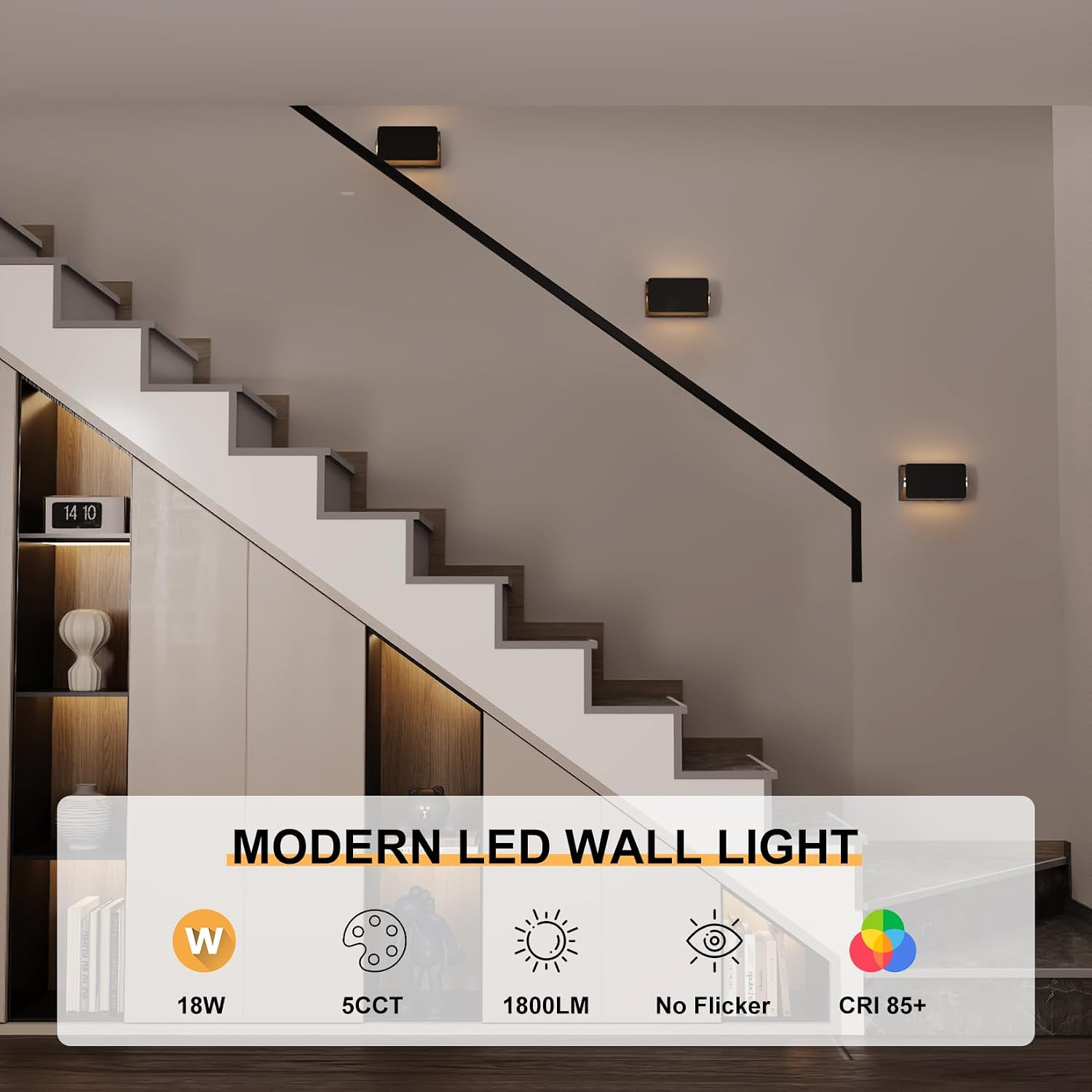 Indoor Modern Led Aluminum Wall Sconces,18W 5CCT 3000K-6000K Dimmable Hardwired