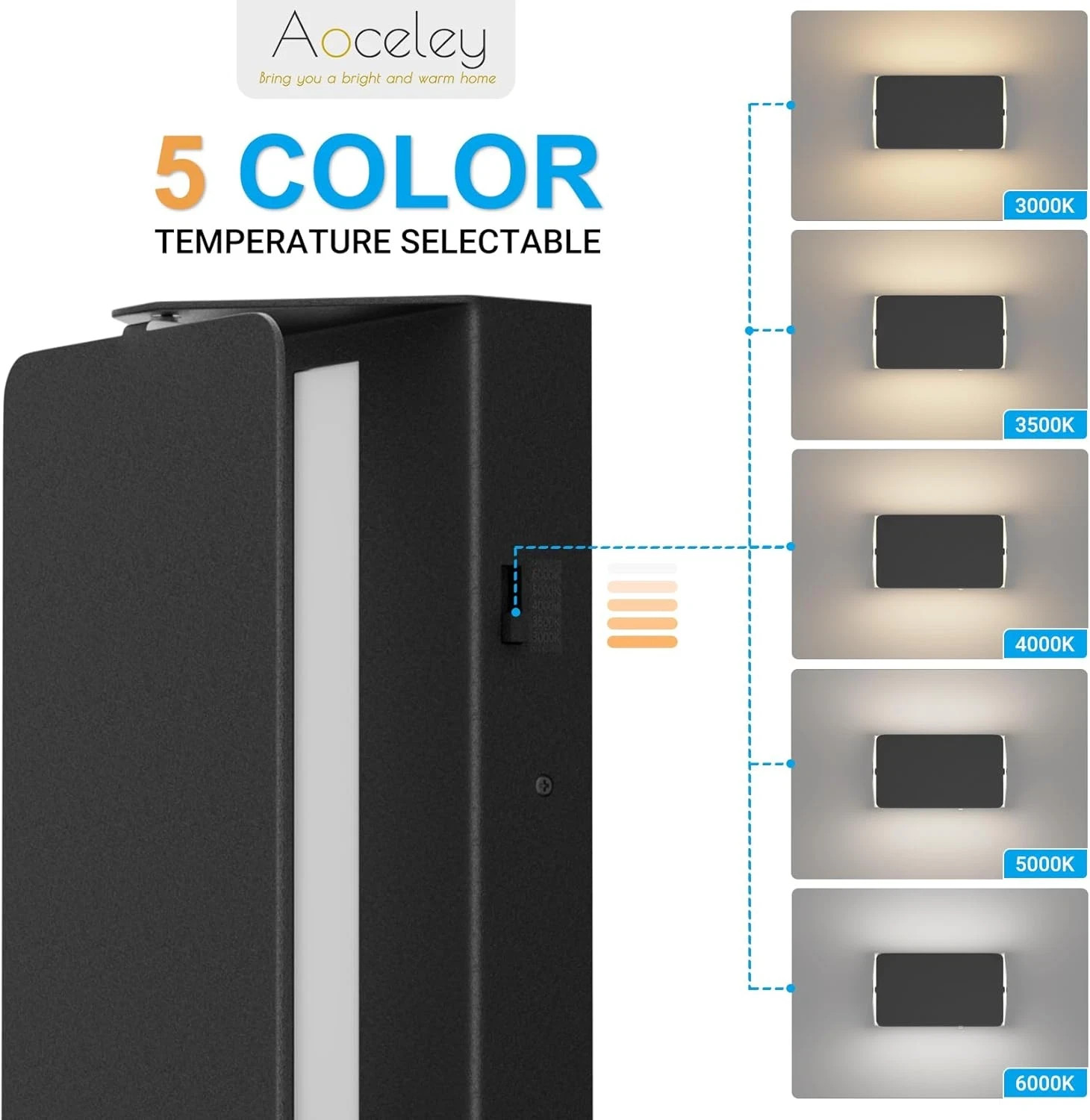 Indoor Modern Led Aluminum Wall Sconces,18W 5CCT 3000K-6000K Dimmable Hardwired