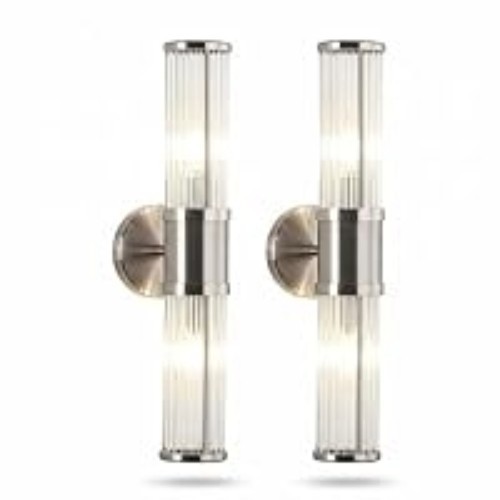 PAIR Joosenlux Brushed Nickel Bathroom Vanity Glass Rod Wall 2-Light Sconces NEW