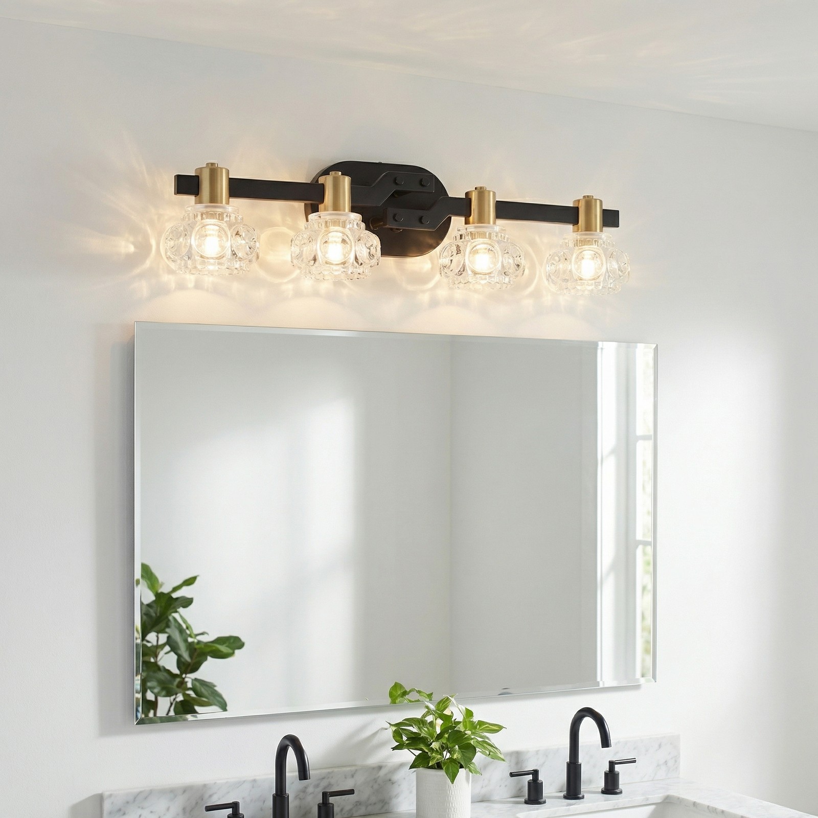 Vanity Light 24 inch Black Crystal Shade 4-Lights Wall Fixture Bathroom Mirror