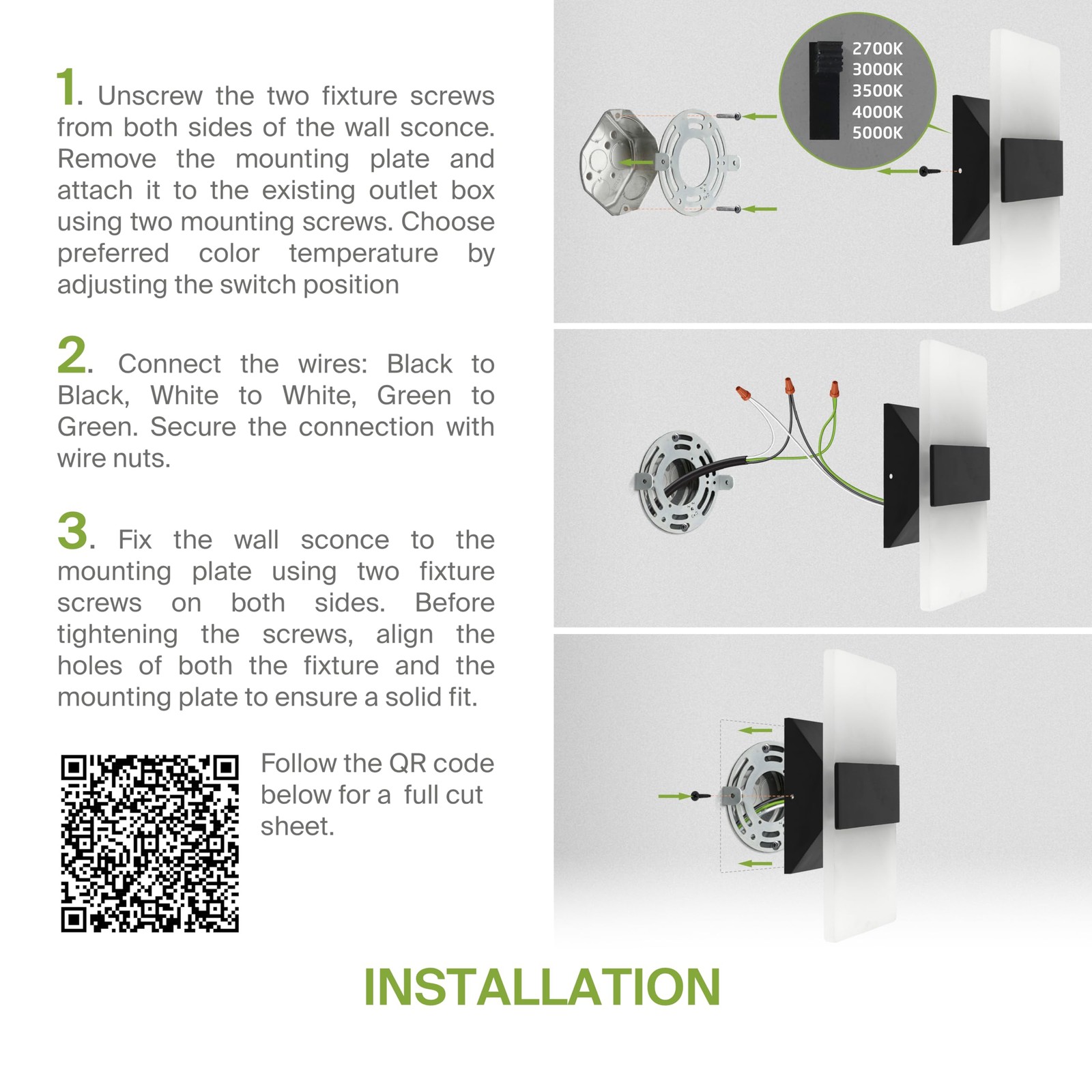 14 Inch Indoor LED Wall Sconce – 24W 2700K-5000K Dimmable Black Wall Sconce L…