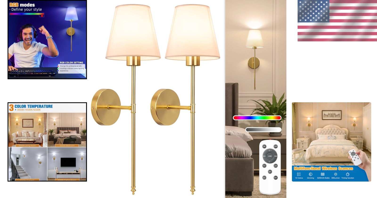 Modern Battery Powered Wall Sconce Set – Elegant Gold Design for Any Room
