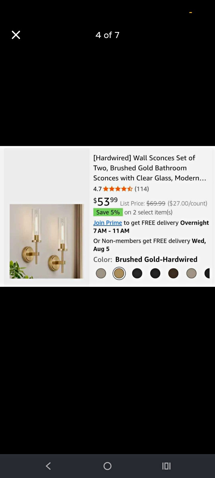 Modern Brushed Gold Wall Sconce Indoor Corded Clear Glass Cylinder Shade