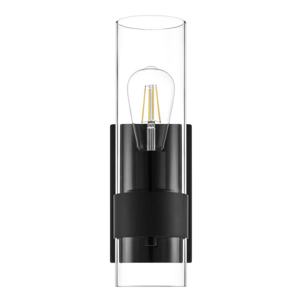 Hampton Bay Denbeck 4.5 in. W Matte Black 1-Light Sconce Clear Glass
