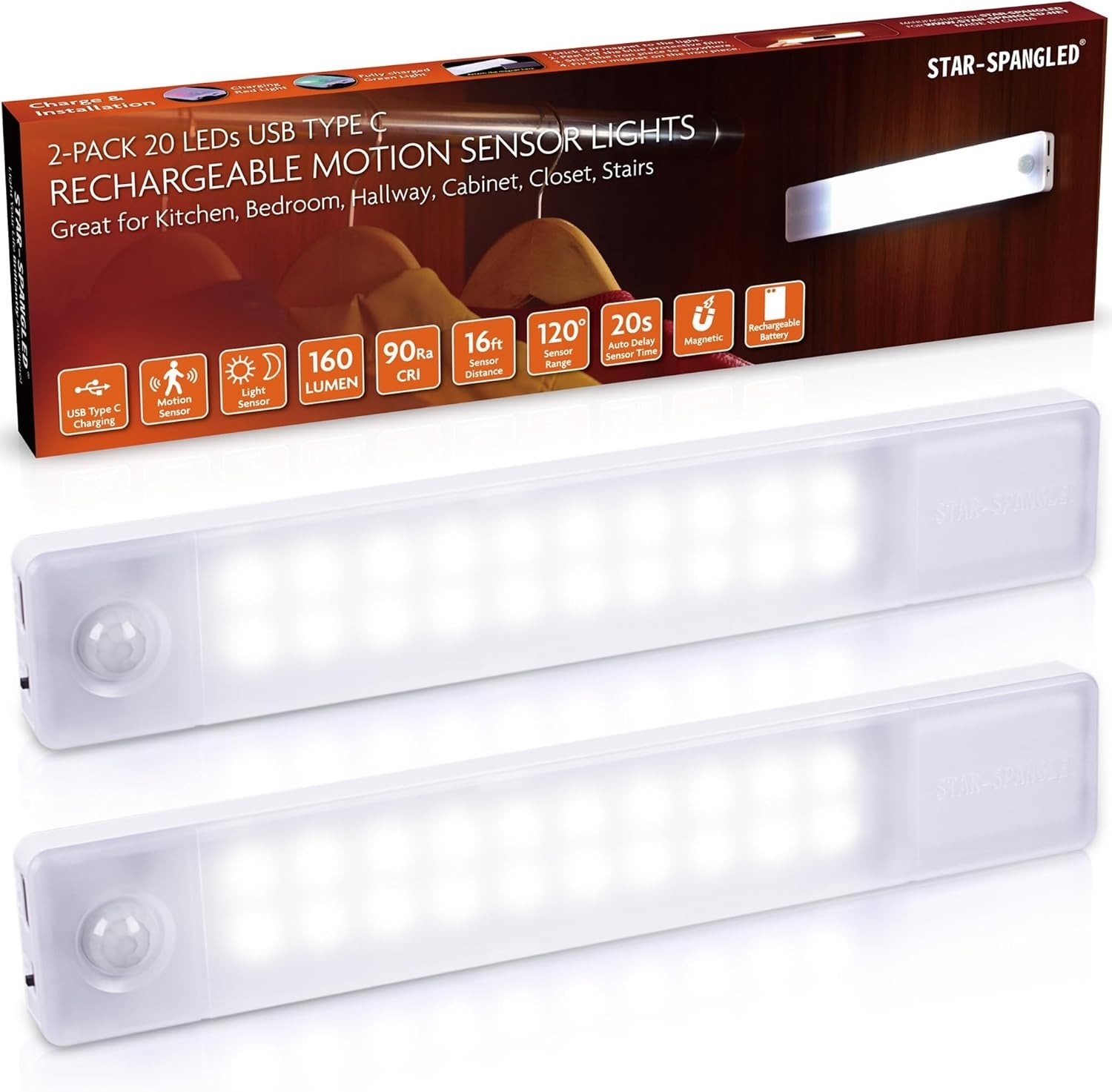 Brighten Your Home: 2-Pack 8” Motion Sensor LED Lights – Rechargeable & Magnetic