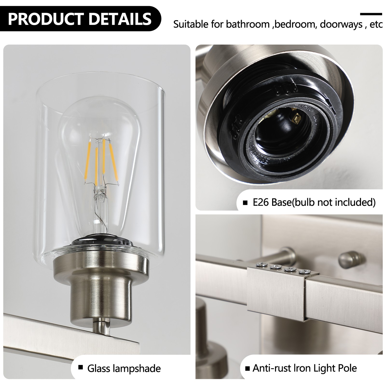 24″ Modern Nickel Vanity Light Bathroom Mirror Wall Lamp 4 Lights Sconce Fixture