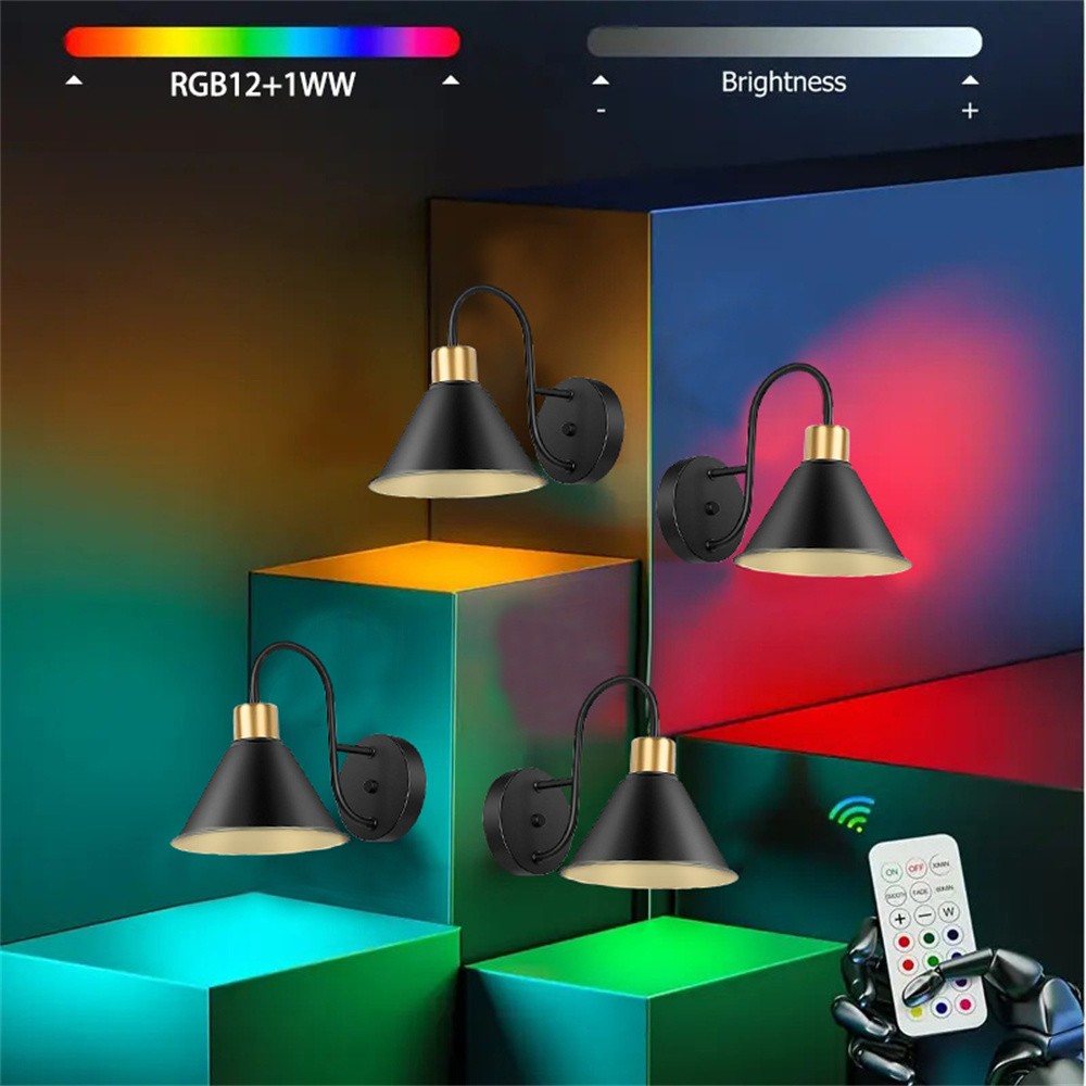Battery Operated Wall Sconce Set of 2 Wireless Modern LED Wall Light with Remote