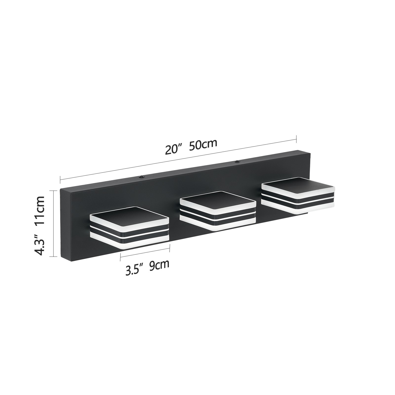 3 Lights 20 Inch LED Black Modern Vanity Light Bathroom Mirror Wall Lamp Fixture