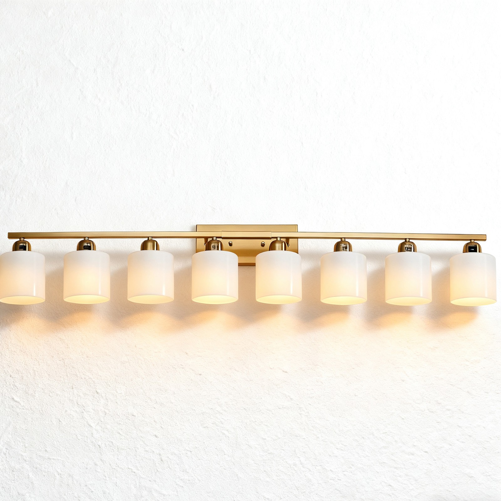 Vanity Light 52 inch 8 Lights Milk Glass Shades Bathroom Gold Modern Over Mirror