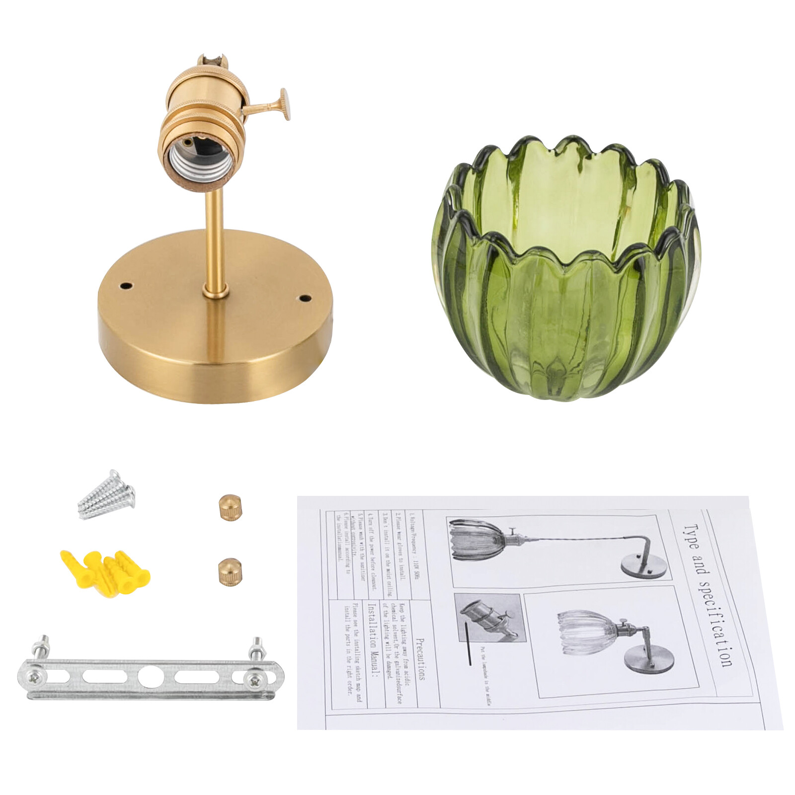 Nordic Green Metal Bedroom Wall Lamp Flower Glass Shape Wall Sconce Light USA