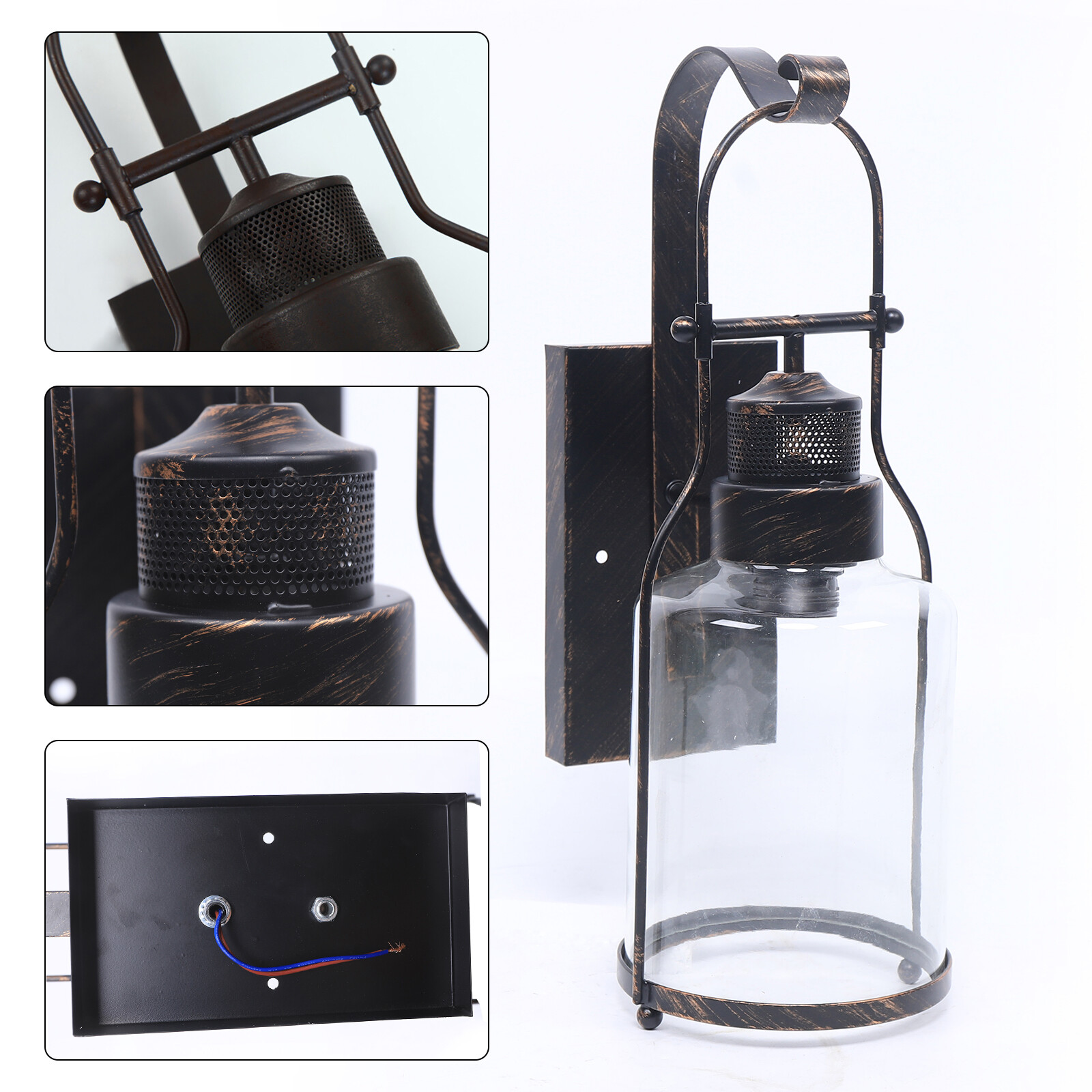 Industrial Rustic Lantern Glass Wall Light Fixture Loft Outdoor Wall Sconce Lamp
