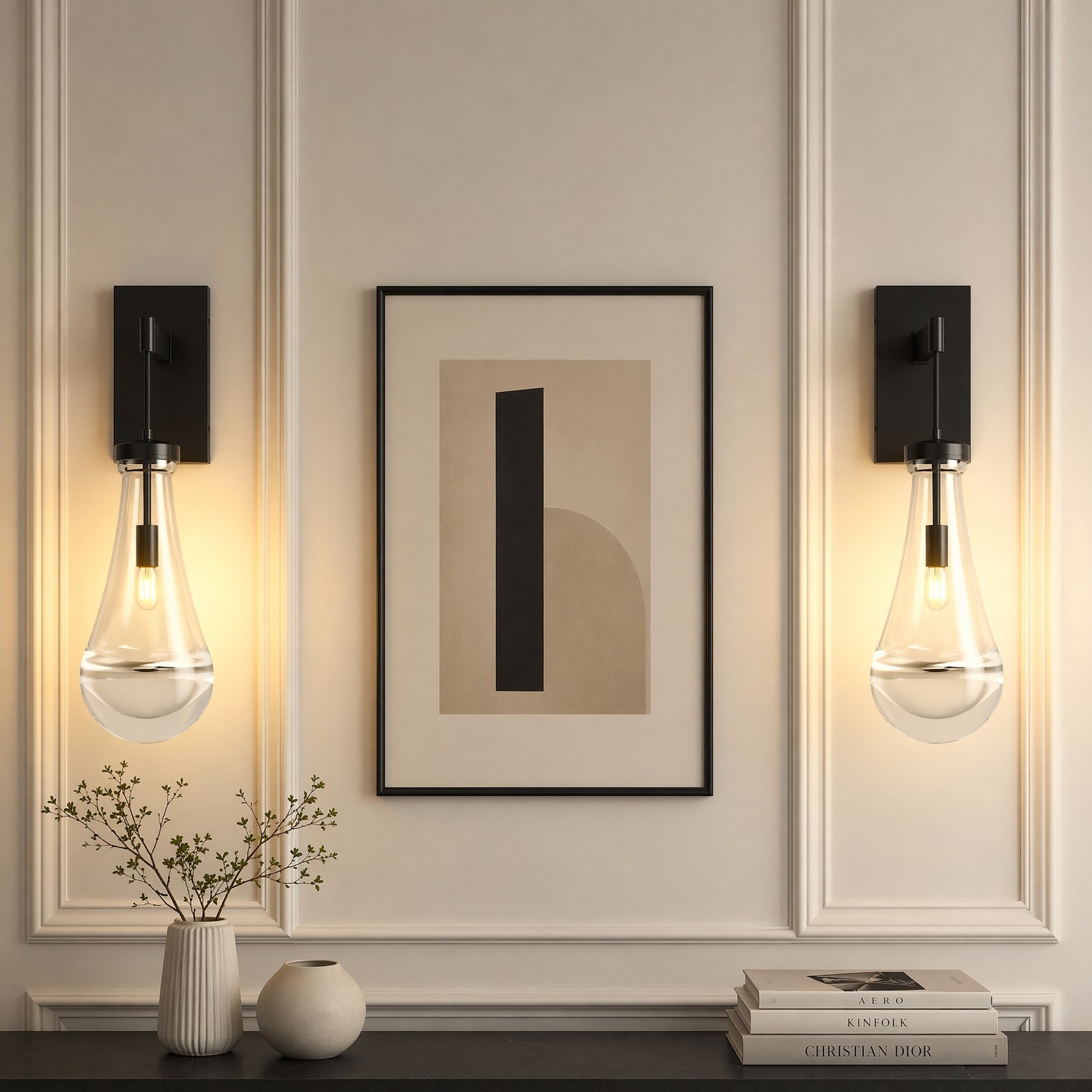 2 Pack 18 in Indoor Black Raindrop Glass LED Wall Light Dimmable Sconce Fixture