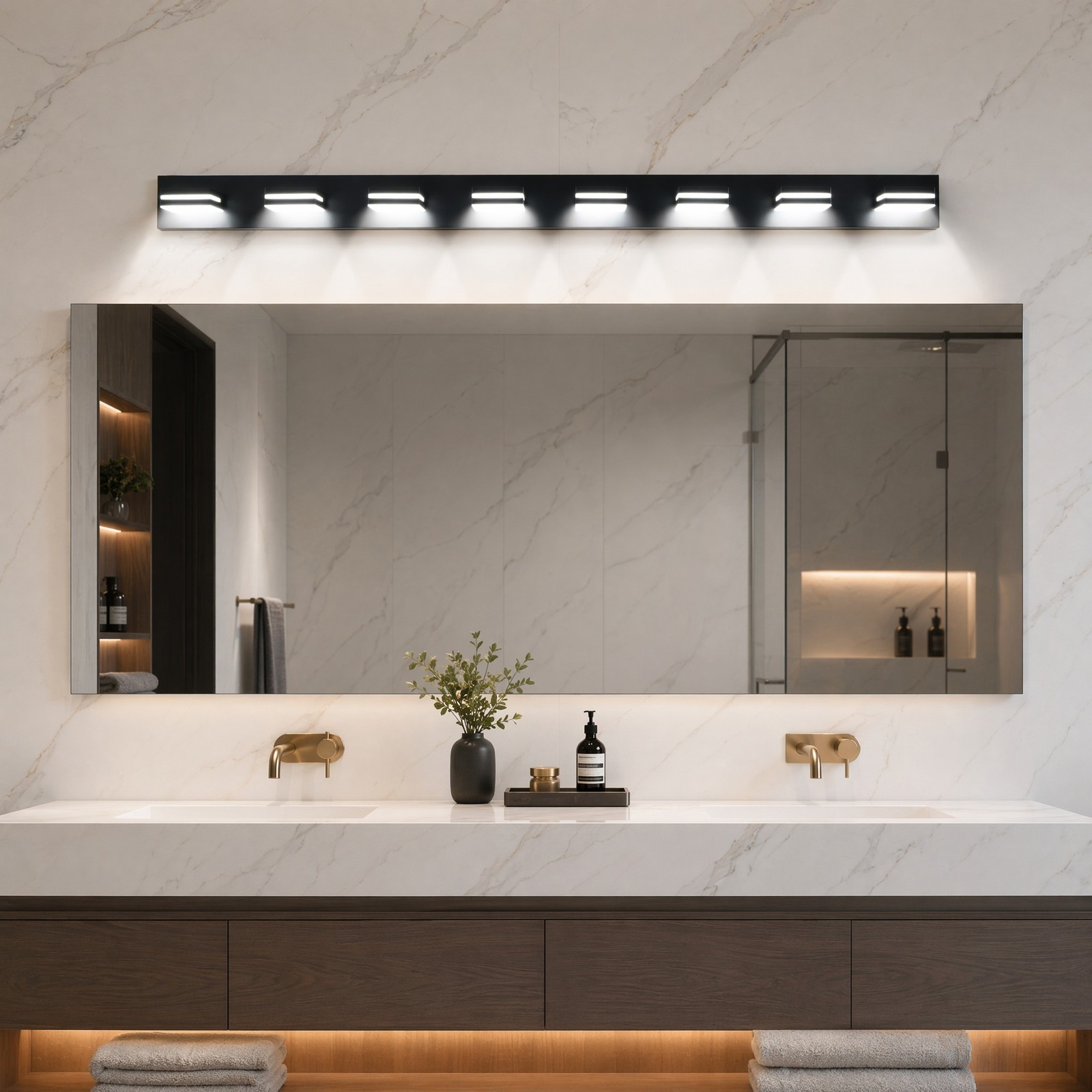 63» Modern Vanity Light 8 Lights Black LED Bathroom Mirror Wall Sconce Fixture