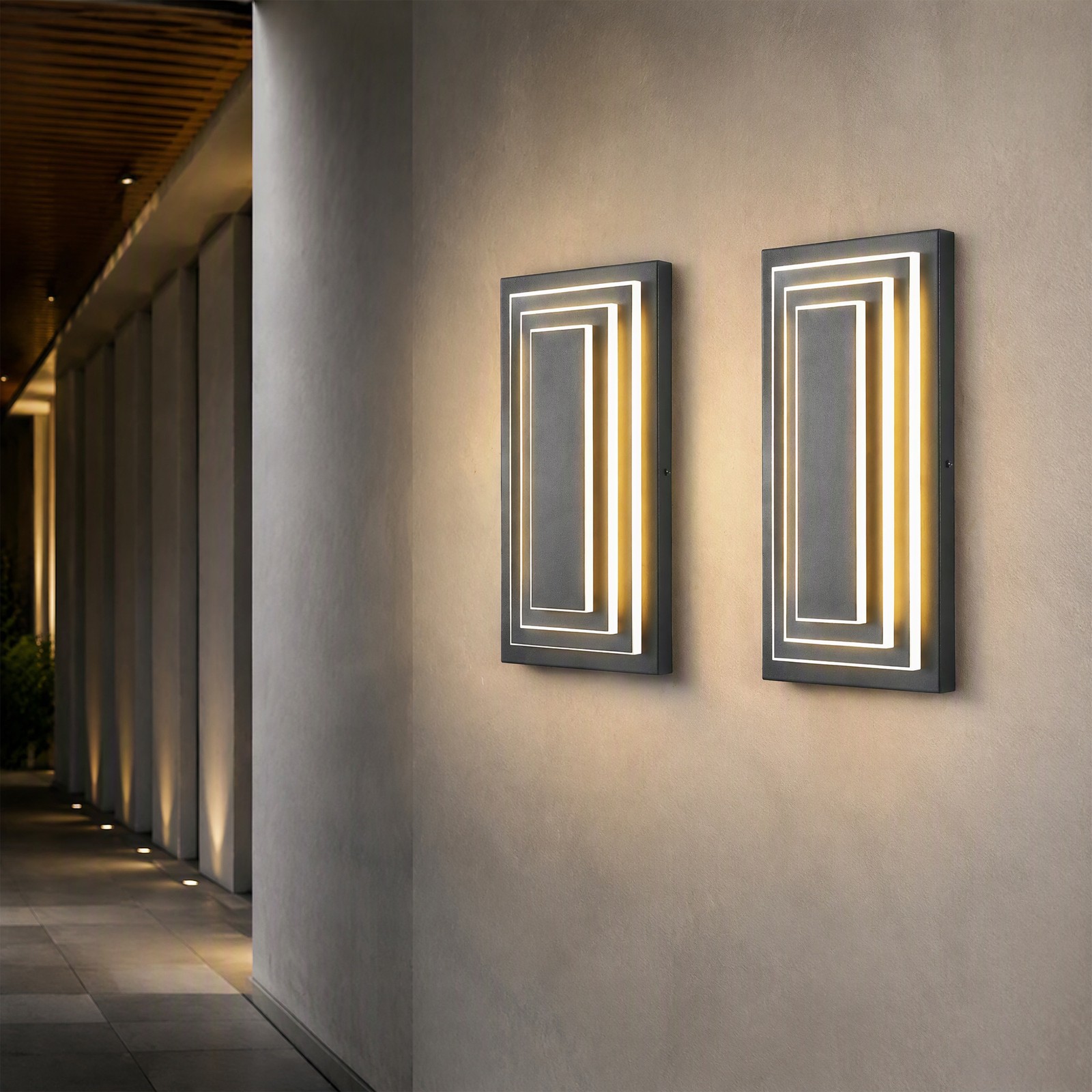 2 Pack 16″ Outdoor LED Wall Light Modern Black Porch Garage Sconce Fixture 3000K