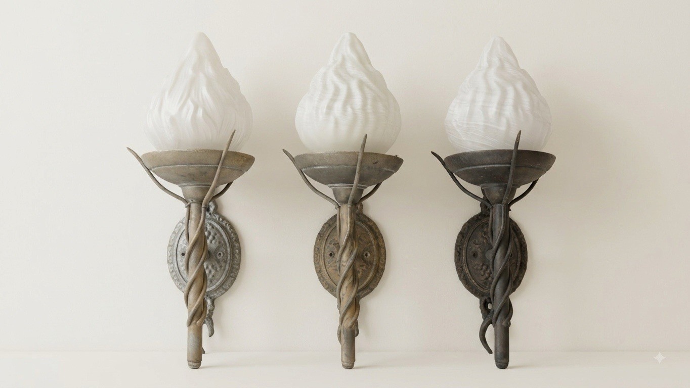 Set of 3 outdoor Wall Mounted Metal Wall Sconces, Frosted Glass colors differ