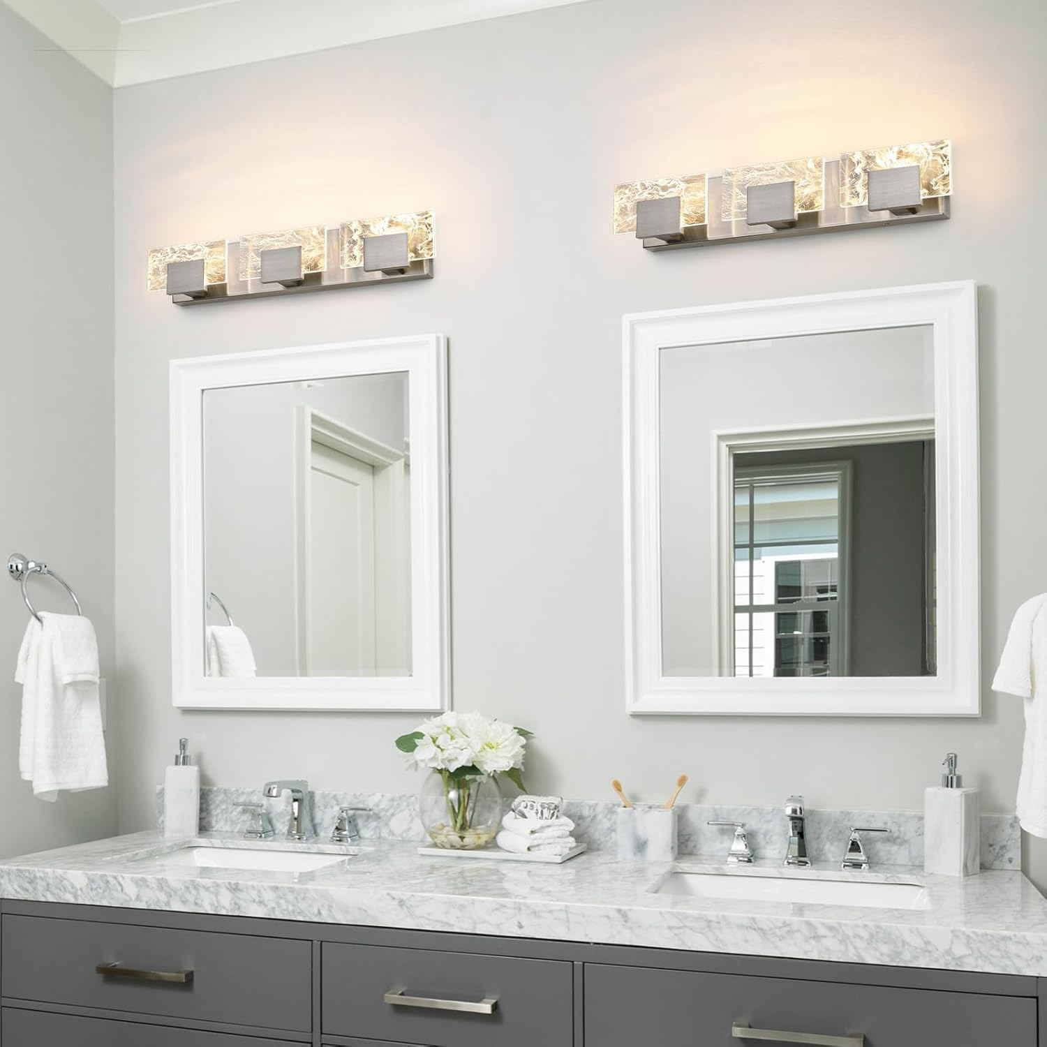 LED Bathroom Vanity Light: 24 Inch Brushed Nickel 3-Lights 3000K 8099WL–03-US