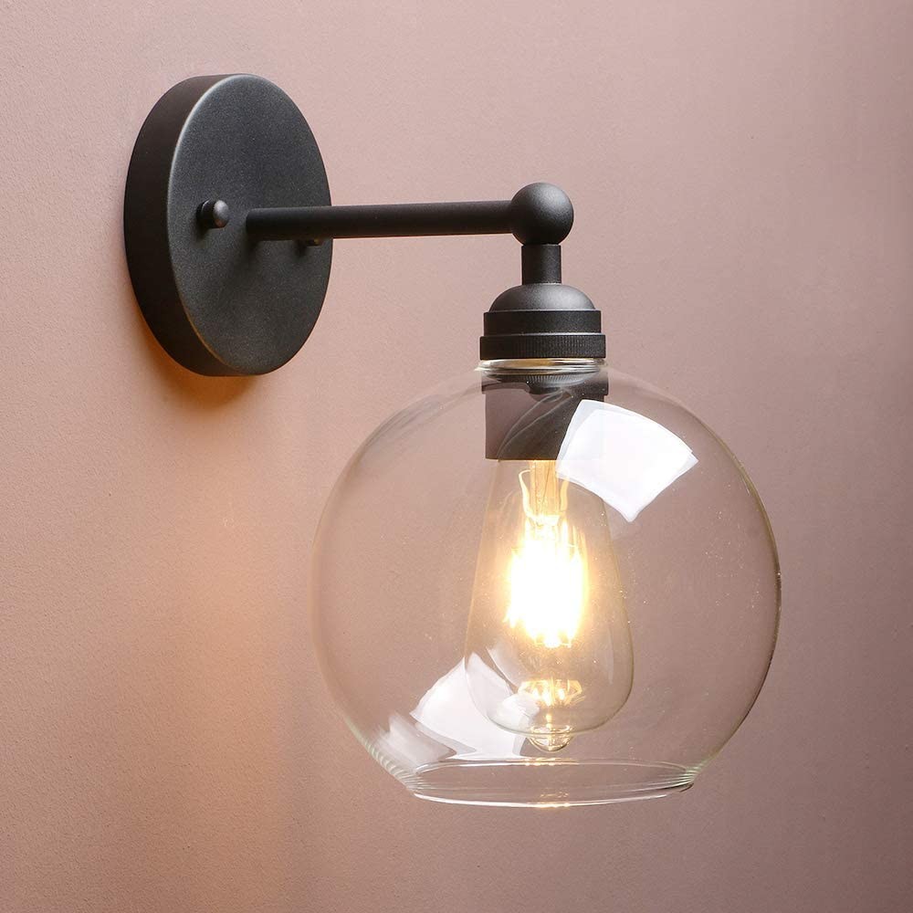 Brass Bathroom Wall Sconce, 1-Light Indoor Hardwired Wall Mounted Lights (Black)